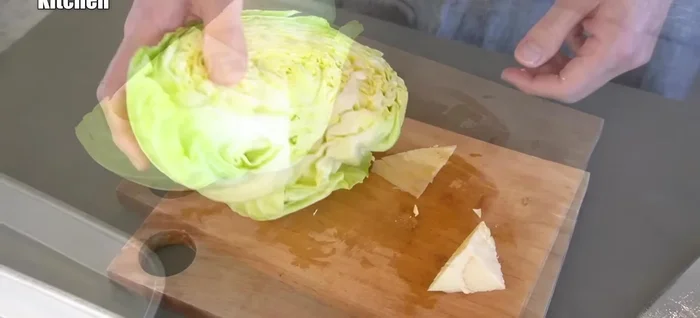 Cut the spring cabbage, slicing the core thinly and the rest into bite-sized pieces.