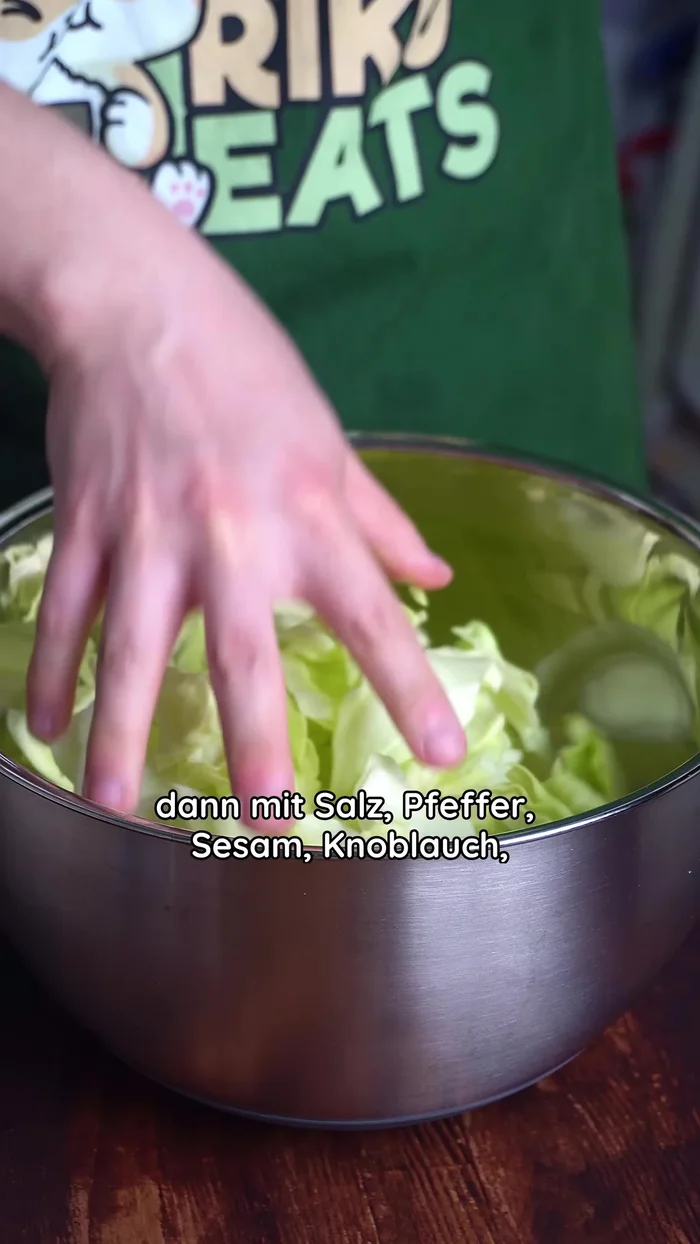 Season with salt, pepper, sesame seeds, garlic, sesame oil, and broth or broth powder.