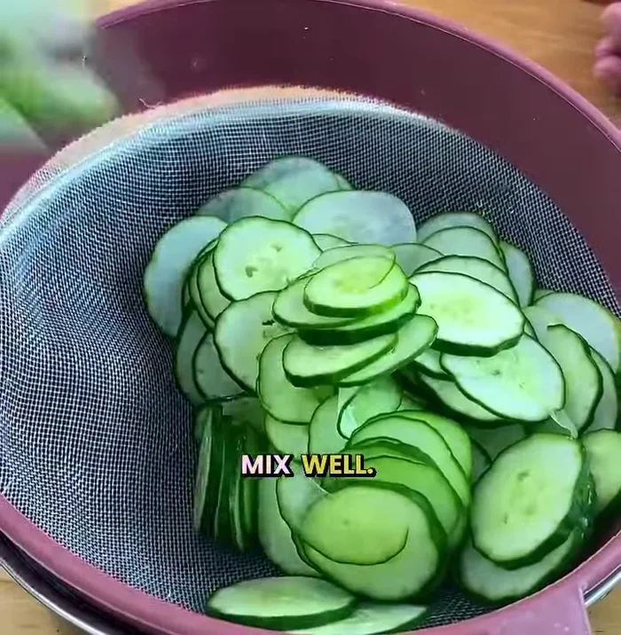 Let the cucumbers soak in the salt for 30 minutes to drain excess water.