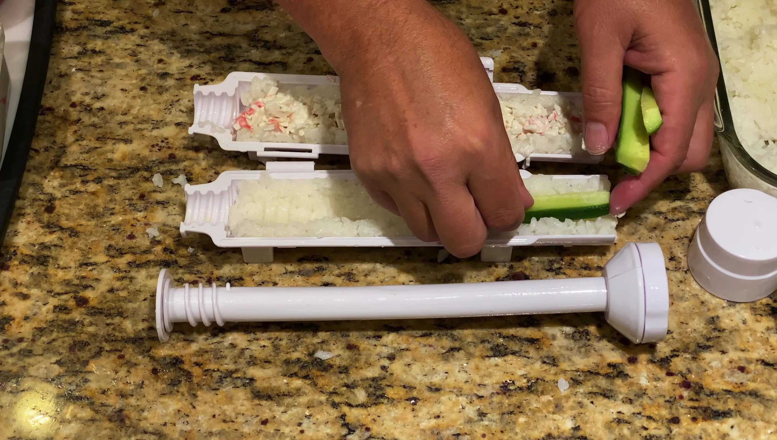 Adding cucumber and avocado