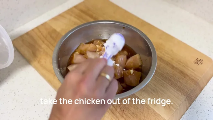 Coat the chicken: Add potato starch to the seasoned chicken and mix well.