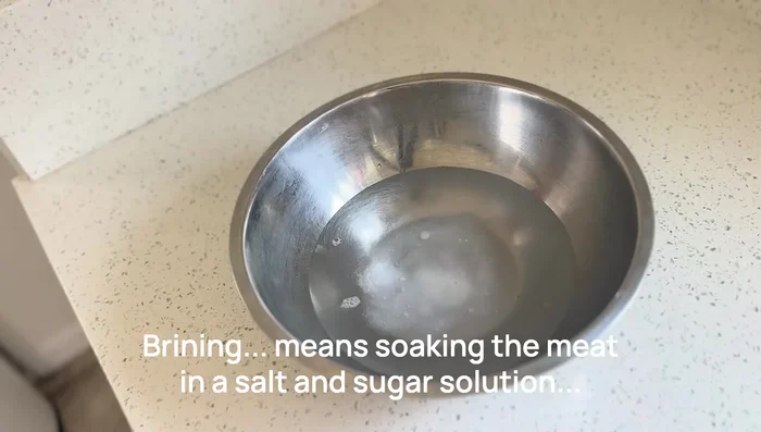 Brine the chicken: Mix water, beet sugar, and salt. Submerge chicken in brine, cover, and refrigerate for at least 30 minutes.