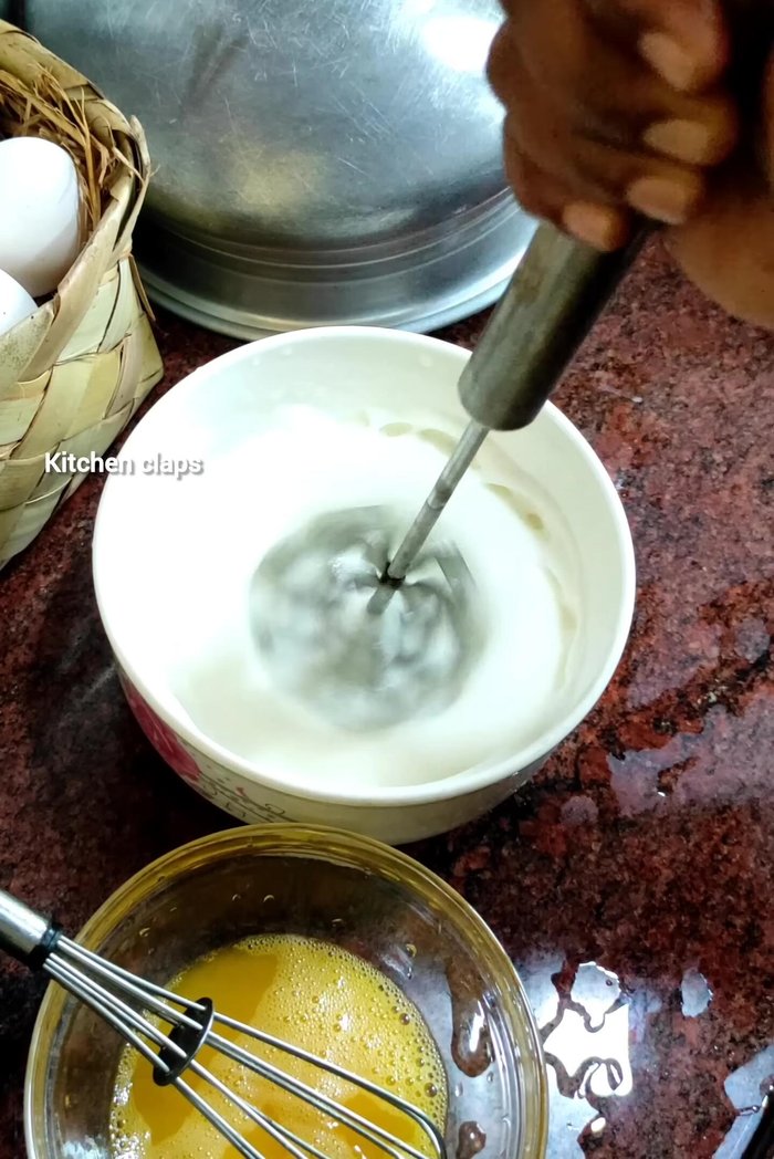 Gently incorporate the beaten egg whites into the yolks.