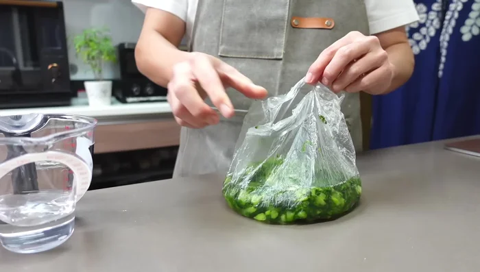 Pour water into the bag to rinse off the salt.