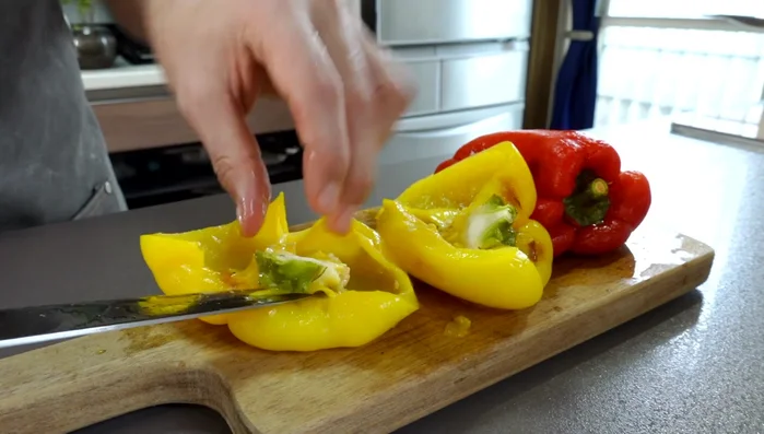 Cut peppers into slightly larger pieces.