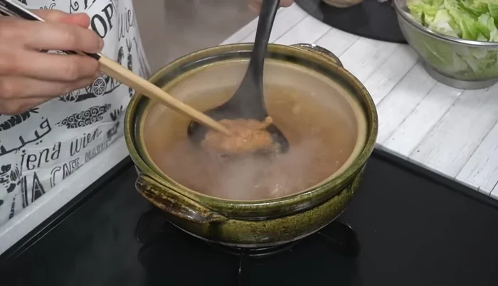 Dissolve 2/3 of the miso paste into the boiling broth. Taste and adjust with the remaining miso.