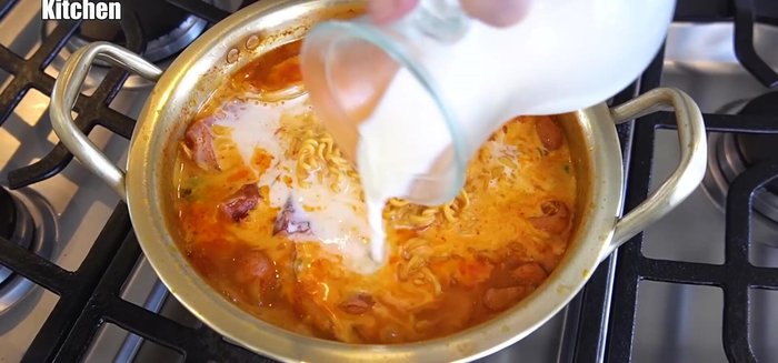 Add milk and continue to simmer. Do not add milk at the beginning to avoid a muddy texture.