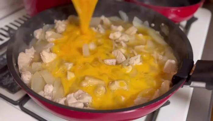 Add eggs and cook until set.