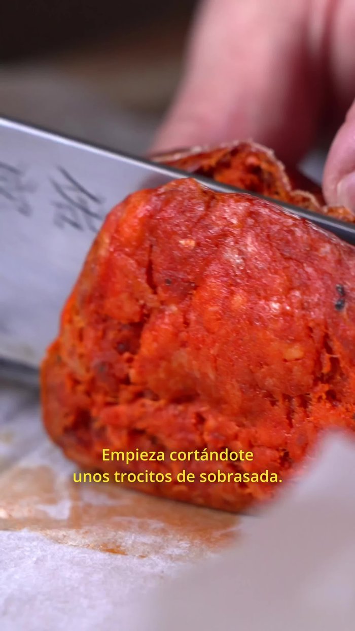 Cut pieces of sobrasada.