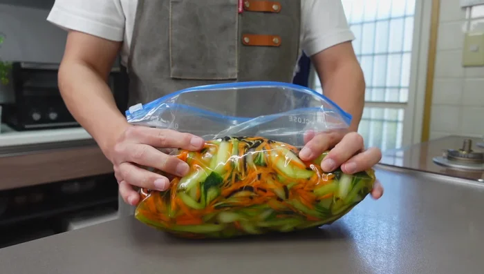 Transfer to a bag, remove air, and seal tightly.