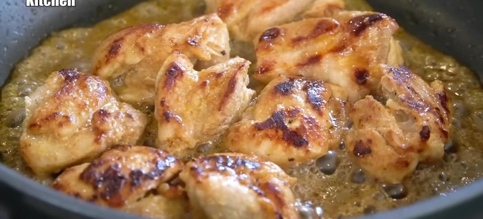 Combine and serve: Toss the cooked chicken with the sauces. Serve over turmeric rice, topped with lettuce and tomatoes.