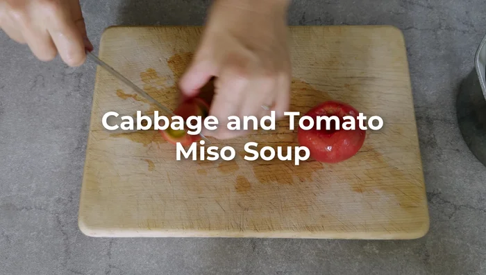 Miso Soup: Chop cabbage, tomato, and onion. Add to a saucepan with water (skip dashi if desired). Once vegetables are soft, stir in miso paste.