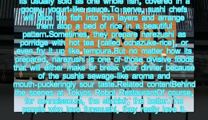 Once fermented, slice the fish into thin layers and arrange them atop a bed of rice in a beautiful pattern, ready for serving.