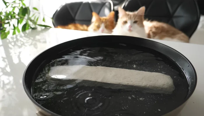 Shape the tofu and soak it in cold water for about 30 minutes. Cut into pieces.