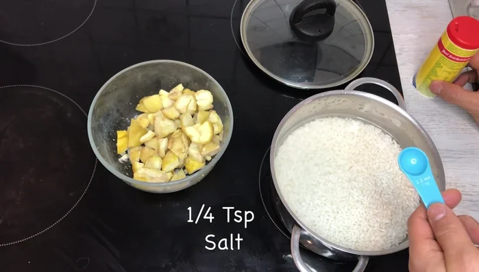 Add 1/4 teaspoon of salt to the soaked rice. This enhances the sweetness of the chestnuts.