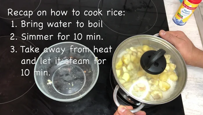 Bring the rice to a boil over high heat, then reduce heat to simmer and cook for 10 minutes.