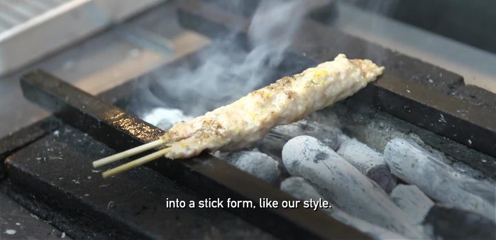 Cut various parts of the chicken into thin strips. (This includes breast, gizzards, cartilage, etc. The exact cut is a trade secret!)