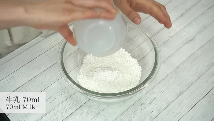 Add milk and mix with a rubber spatula, crushing the flour as you mix.