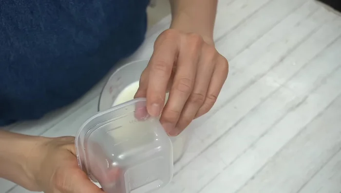 Pour the mixture into a Tupperware container, cover loosely with plastic wrap, and refrigerate for 2-3 hours until set.
