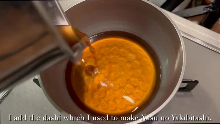 Prepare Chawanmushi sauce: Thicken Dashi with potato starch (735.04).