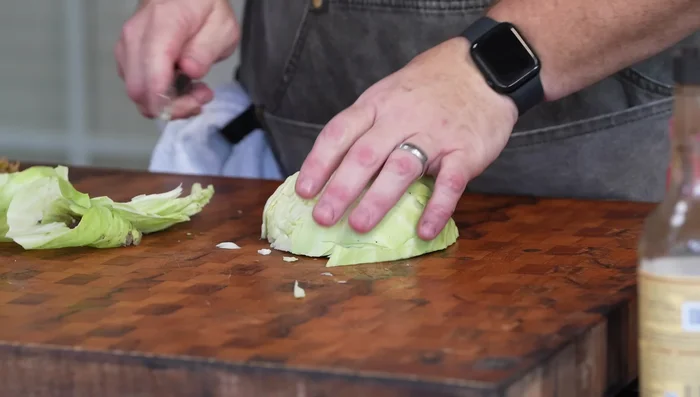 Prepare the vegetables: Slice cabbage, dice onion, cut bell pepper and carrots into sticks, and leave mushrooms whole.