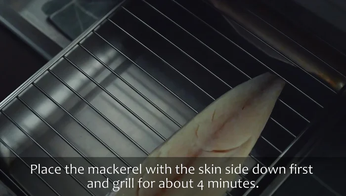 Grill mackerel skin-side down for about 4 minutes. Flip and cook for another 3 minutes, or until the skin is browned and the fish is cooked through.