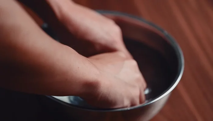 Place mackerel fillets in a bowl of cold water and gently rub the surface to clean. Dry with kitchen paper.