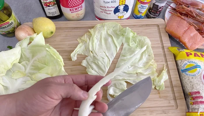 Prepare the tartar sauce ingredients: finely chop the onion (microwave for 20 seconds to reduce pungency), pickles, and parsley. Hard-boil an egg.