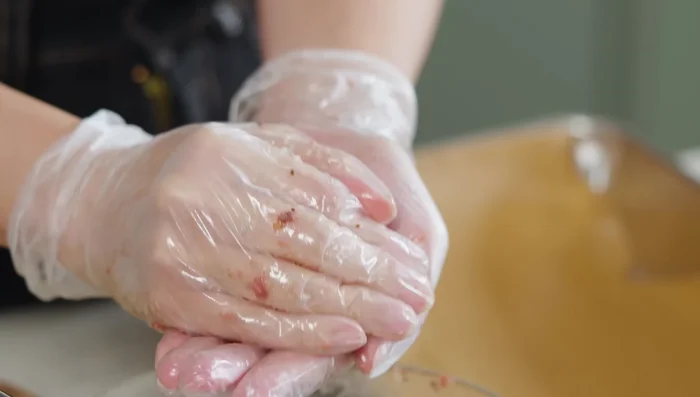 Shape the mixture into patties using an ice cream scooper.