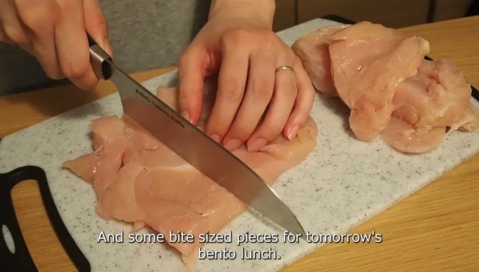 Cut chicken into desired sizes.