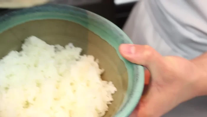 Serve over rice. Add raw spring onions and thinly sliced nori for garnish.