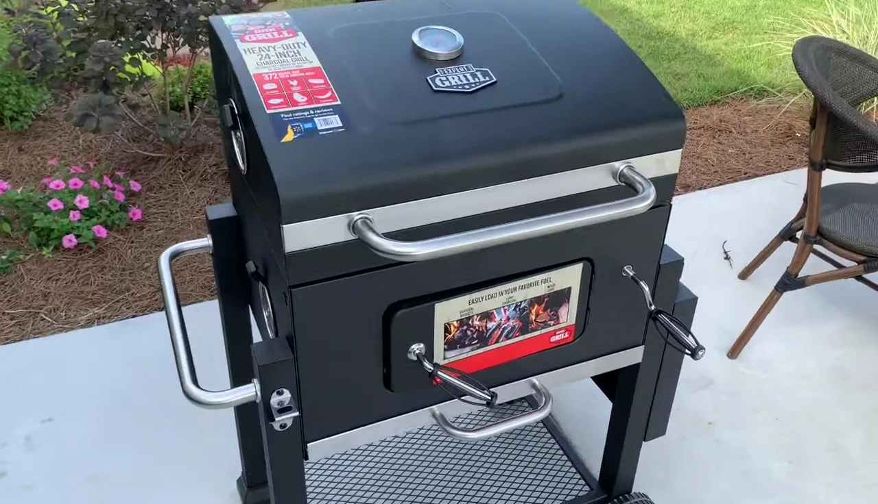 Close-up view of the grill's heavy-duty lid