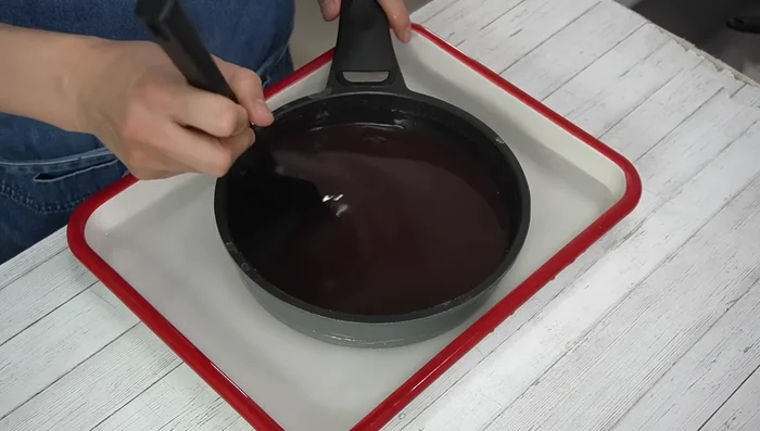 Stir the cooled mixture gently without creating bubbles.