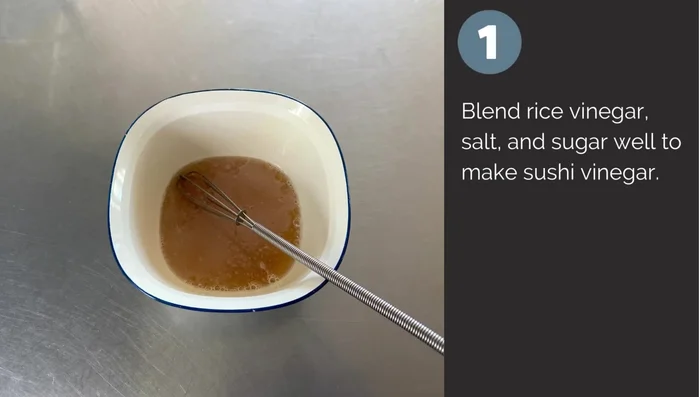 Blend rice vinegar, salt, and sugar to make sushi vinegar.