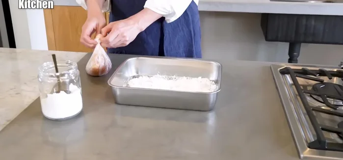 Coat the chicken: Coat the marinated chicken breast in potato starch.