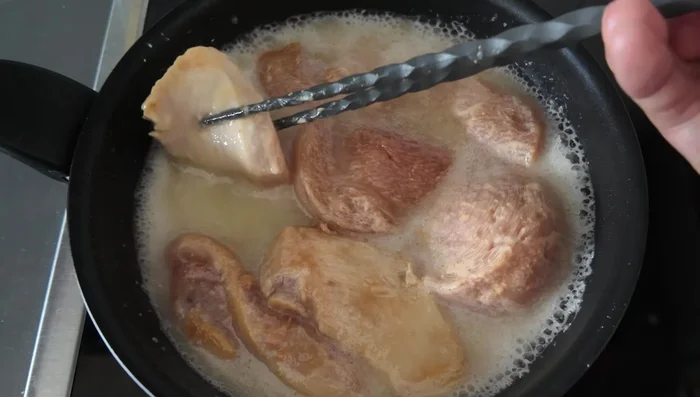 Turn the chicken about once a minute (or even slower), allowing a crust to form and the chicken to cook through.