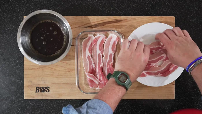 Place the pork belly in a container and pour the marinade over it. Marinate for at least 30 minutes.
